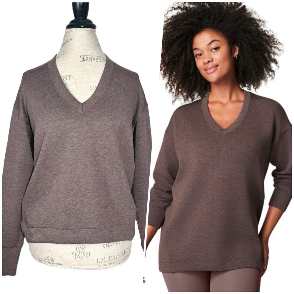 Spanx | Women | Airessentials Heather Smoke Brushed V-Neck Stretch Top | Sz XS